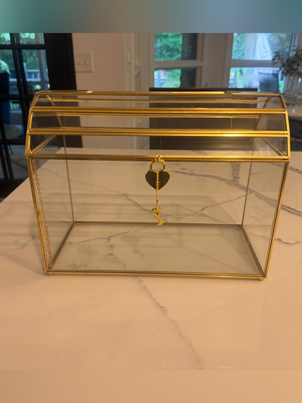 Gold Glass Display Storage Box with Heart Lock - Wedding Card Box